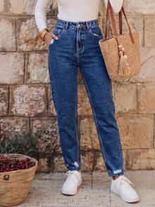 EMERY ROSE Women's Fashionable Loose Solid Color Denim Long Pants - Dark Wash - View 3