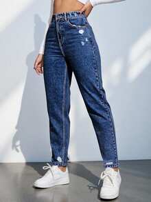 EMERY ROSE Women's Fashionable Loose Solid Color Denim Long Pants - Dark Wash - View 4