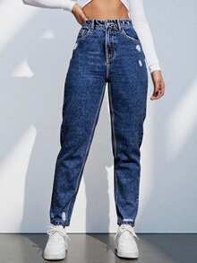 EMERY ROSE Women's Fashionable Loose Solid Color Denim Long Pants - Dark Wash - View 6