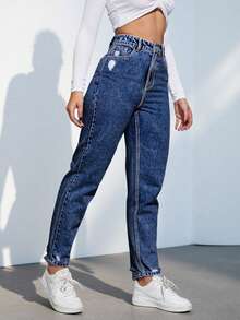 EMERY ROSE Women's Fashionable Loose Solid Color Denim Long Pants - Dark Wash - View 7