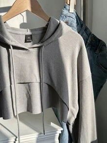 SHEIN EZwear Plus Size Light Gray Knit Ultra Cropped Sweatshirt - Light Grey - View 3