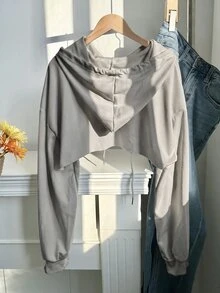 SHEIN EZwear Plus Size Light Gray Knit Ultra Cropped Sweatshirt - Light Grey - View 2