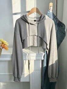 SHEIN EZwear Plus Size Light Gray Knit Ultra Cropped Sweatshirt - Light Grey - View 1