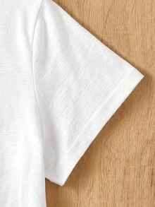 Solflare Women's Plus Size Round Neck Patchwork A-Line Solid Color Cotton Doll Style T-Shirt - White - View 6