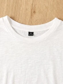 Solflare Women's Plus Size Round Neck Patchwork A-Line Solid Color Cotton Doll Style T-Shirt - White - View 5