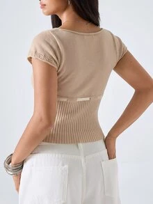LYSMO Cardigan Wanita Warna Polos Kasual Serbaguna untuk Pemakaian Sehari-hari - Khaki - View 2