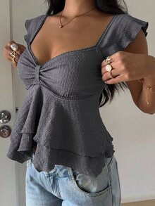 SHEIN EZwear Women's Casual Comfortable V-Neck Dark Gray Tank Top - Grey - View 5