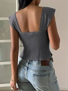 SHEIN EZwear Women's Casual Comfortable V-Neck Dark Gray Tank Top - Grey - View 2