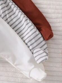 SHEIN Conjunto de ropa de estar en casa con mono de manga larga de moda sencilla para recién nacido, otoño/invierno - Multicolor - Ver 8