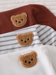 新生兒3件套長袖連身衣附足襪褲、帽子與圍兜，灰色花卉棉質羅紋軟綿寬鬆極簡可愛刺繡無尾熊圖案 - 灰色 - 查看 1