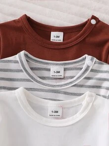 SHEIN Conjunto de ropa de estar en casa con mono de manga larga de moda sencilla para recién nacido, otoño/invierno - Multicolor - Ver 6
