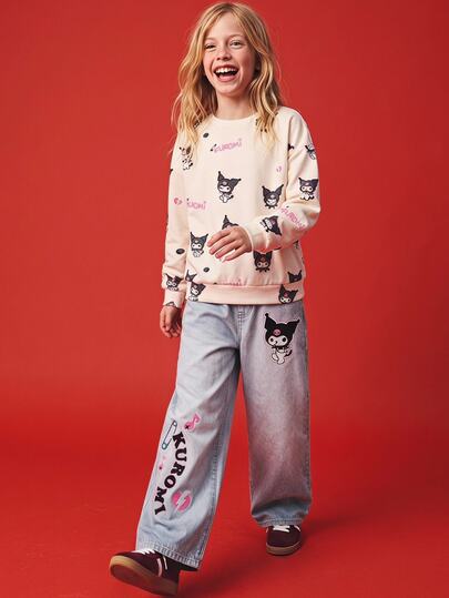 Maija Kids HELLO KITTY AND FRIENDS | SHEIN Maija Kids Tween Girl All-Over Print Crew Neck Long Sleeve Sweatshirt And Sweatpants Casual Daily Set