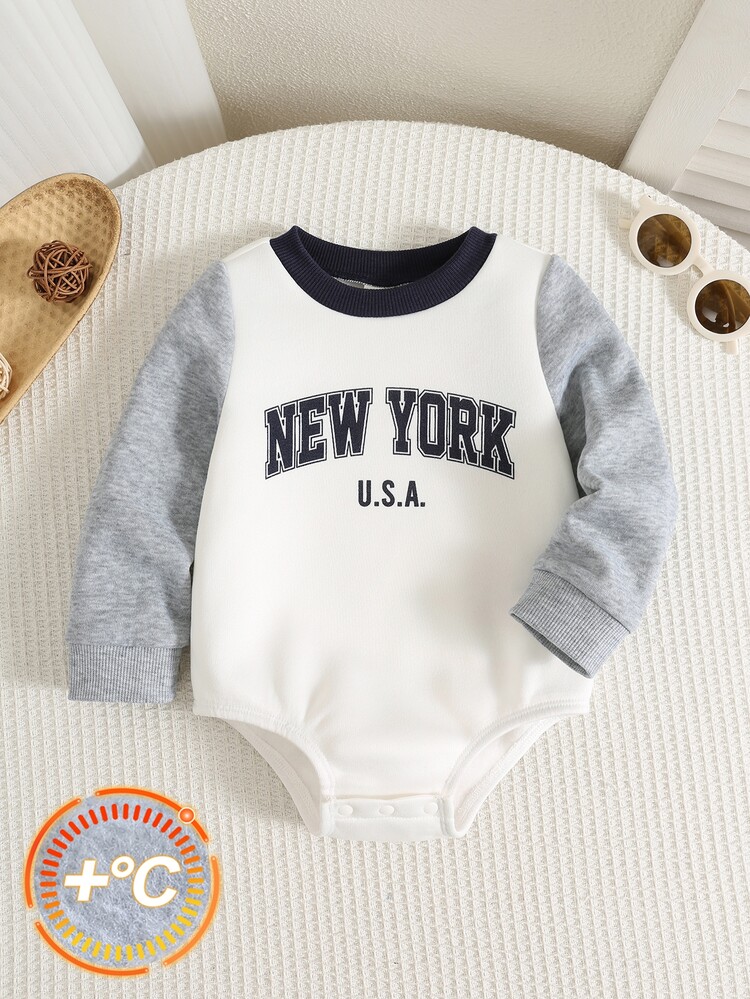 SHEIN Baby Boy Letter Pattern Contrast Color Round Neck Long Sleeve Bodysuit, Versatile And Comfortable For Autumn And Winter - Multicolor - View 10