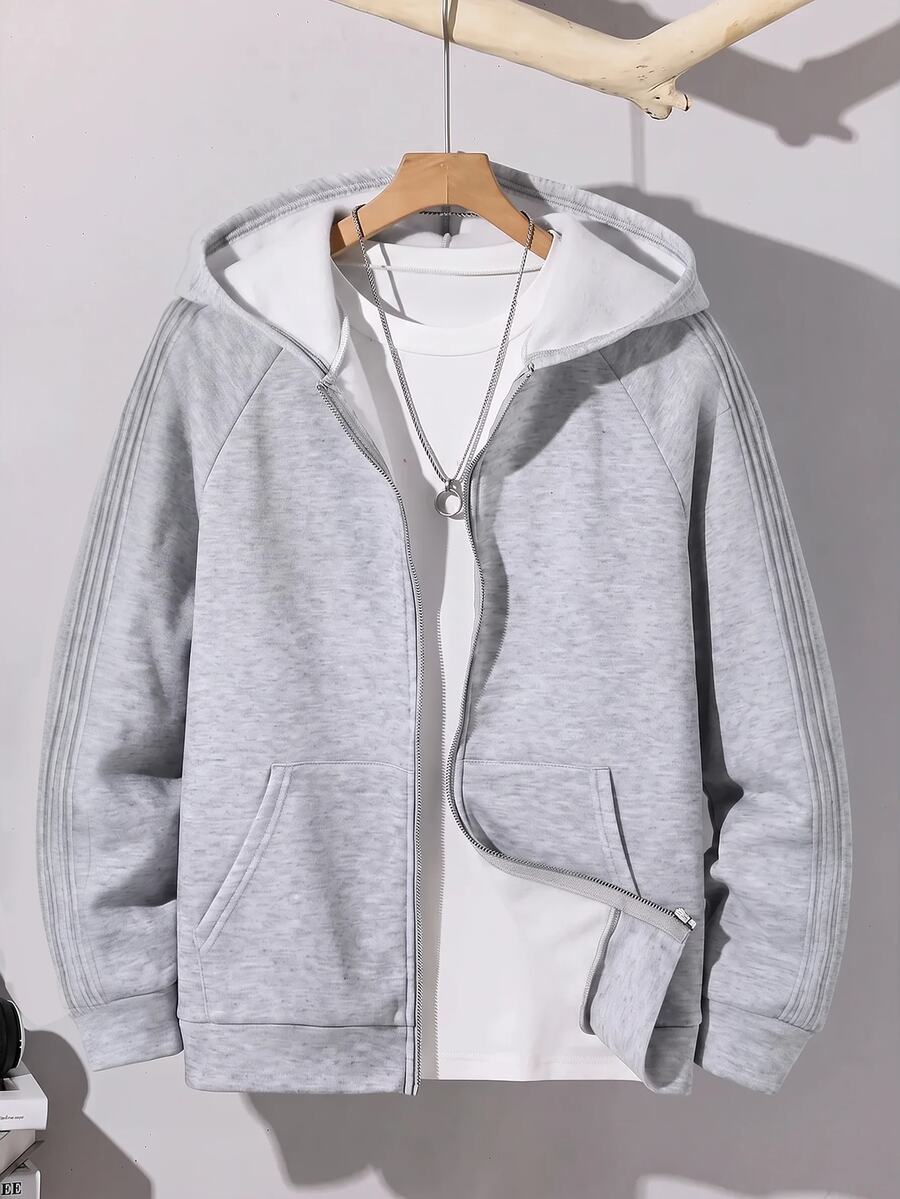 SHEIN 青少年男孩拉鍊休閒百搭日常穿著長袖衛衣 - 彩色 - 查看 1