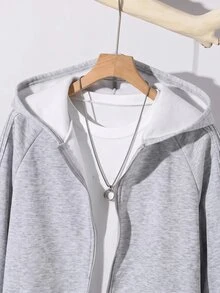SHEIN 青少年男孩拉鍊休閒百搭日常穿著長袖衛衣 - 彩色 - 查看 3