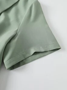 GlowEve CURVE 大尺碼翻領短袖優雅休閒通勤西裝外套 辦公室度假適用 鼠尾草綠 夏季 - 綠色 - 查看 7