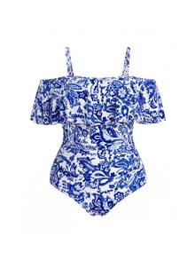 Swim Lushoire Plus Size One-Piece Swimsuit With Printed Pattern, European And American Mature Style - Multicolor - View 7