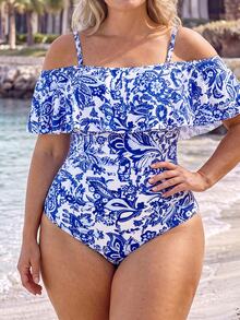 Swim Lushoire Plus Size One-Piece Swimsuit With Printed Pattern, European And American Mature Style - Multicolor - View 4