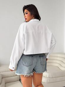 SHEIN EZwear Women's Plus Size Solid Color Drop Shoulder Long Sleeve Single-Breasted Casual Jacket Fall - Beige - View 2