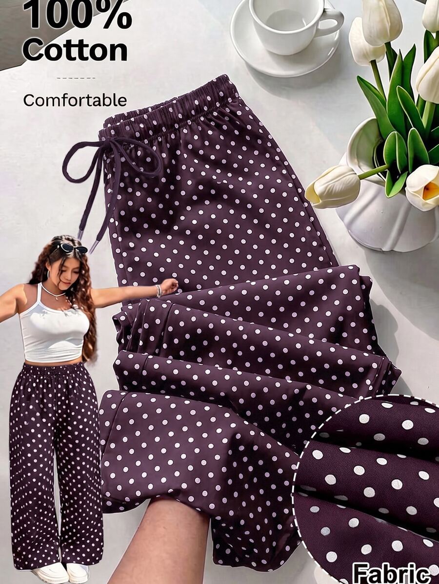 Comfortcana Autumn/Winter Dark Purple Striped Casual Traditional Versatile Drawstring Plus Size Pants Formal Vacation - Chocolate Brown - View 1