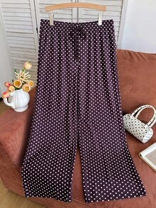 Comfortcana Autumn/Winter Dark Purple Striped Casual Traditional Versatile Drawstring Plus Size Pants Formal Vacation - Chocolate Brown - View 7