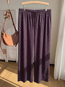Comfortcana Autumn/Winter Dark Purple Striped Casual Traditional Versatile Drawstring Plus Size Pants Formal Vacation - Chocolate Brown - View 4