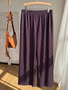 Comfortcana Autumn/Winter Dark Purple Striped Casual Traditional Versatile Drawstring Plus Size Pants Formal Vacation - Chocolate Brown - View 2