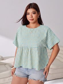 Solflare 女款大尺碼夏季休閒格紋襯衫 - 藍色 - 查看 6