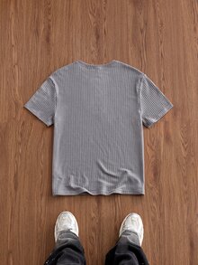 ESTAVOR 男士寬鬆版型純色華夫格針織T恤 - 灰色 - 查看 3