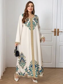 Al Najma Plus Size Casual Elegant Printed Loose Arabic Style Dress - Multicolor - View 5