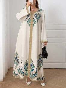 Al Najma Plus Size Casual Elegant Printed Loose Arabic Style Dress - Multicolor - View 1