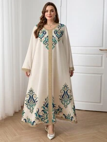 Al Najma Plus Size Casual Elegant Printed Loose Arabic Style Dress - Multicolor - View 4