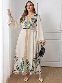 Al Najma Plus Size Casual Elegant Printed Loose Arabic Style Dress - Multicolor - View 3