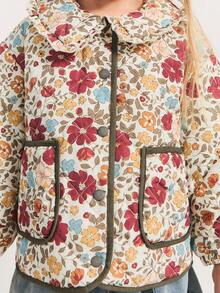 Maija Kids Maija Kids Young Girls Ditsy Floral Quilted Padded Collar Long Sleeve Jacket, Cute Countryside Style,In Fall/Winter - Brown - View 4
