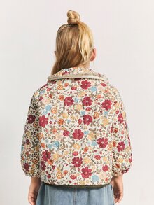 Maija Kids Maija Kids Young Girls Ditsy Floral Quilted Padded Collar Long Sleeve Jacket, Cute Countryside Style,In Fall/Winter - Brown - View 2