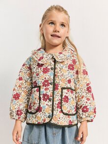 Maija Kids Maija Kids Young Girls Ditsy Floral Quilted Padded Collar Long Sleeve Jacket, Cute Countryside Style,In Fall/Winter - Brown - View 1