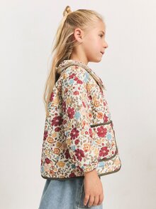 Maija Kids Maija Kids Young Girls Ditsy Floral Quilted Padded Collar Long Sleeve Jacket, Cute Countryside Style,In Fall/Winter - Brown - View 5