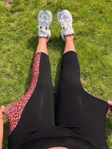 Muchica Plus Size Women's Patchwork Leopard Print High Waist Casual Retro Cropped Leggings Gym Vacation Black Summer - Burgundy - View 3