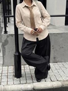 Muchica Casual Versatile Apricot Plus Size Shirt Fall - Apricot - View 3