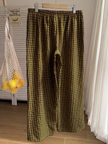 Comfortcana Plus Size Women's Casual Traditional Plaid Pants, Autumn Formal Vacation Mustard Yellow Fall - Brown - View 9