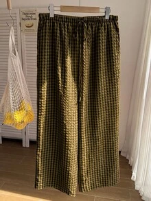 Comfortcana Plus Size Women's Casual Traditional Plaid Pants, Autumn Formal Vacation Mustard Yellow Fall - Brown - View 7