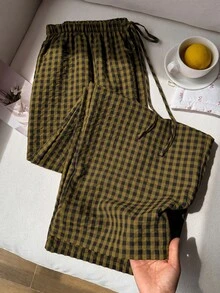 Comfortcana Plus Size Women's Casual Traditional Plaid Pants, Autumn Formal Vacation Mustard Yellow Fall - Brown - View 3