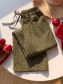Comfortcana Plus Size Women's Casual Traditional Plaid Pants, Autumn Formal Vacation Mustard Yellow Fall - Brown - View 11