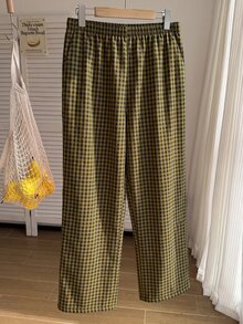 Comfortcana Plus Size Women's Casual Traditional Plaid Pants, Autumn Formal Vacation Mustard Yellow Fall - Brown - View 2