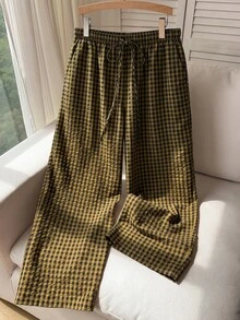 Comfortcana Plus Size Women's Casual Traditional Plaid Pants, Autumn Formal Vacation Mustard Yellow Fall - Brown - View 6