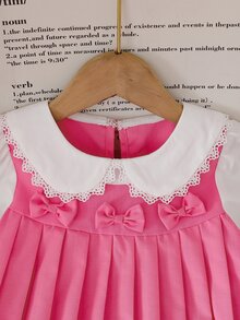 Elladie kids 女童復古蕾絲領襯衫與百褶背心裙套裝，學院風校園風格 - 西瓜粉 - 查看 6