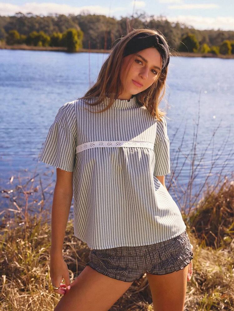 Aralina Camisa casual versátil de rayas para uso diario de mujer - Blanco - Añade 5
