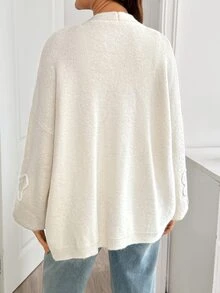 SHEIN Cardigan Rajut Lengan Panjang Motif Bunga dengan Bahu Longgar untuk Ibu Hamil, Kasual Musim Dingin/Musim Gugur - Krem - View 5
