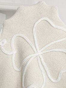 SHEIN Cardigan Rajut Lengan Panjang Motif Bunga dengan Bahu Longgar untuk Ibu Hamil, Kasual Musim Dingin/Musim Gugur - Krem - View 3