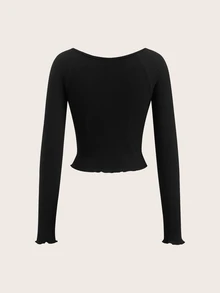 SHEIN BASICS Casual Minimalist Women's Snowflake Cotton Raglan Sleeve Long Sleeve T-Shirt, Suitable For Streetwear, Chic, Ribbed Knit Texture - Multicolor - View 3